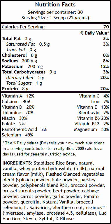 vanilla e7 nutrition facts